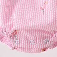 Pink stripe seersucker flamingo embroidery ruffle bubble