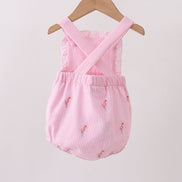 Pink stripe seersucker flamingo embroidery ruffle bubble