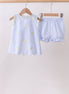 Blue stripe seersucker lemon embroidery scalloped bloomer set