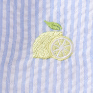 Blue stripe seersucker lemon embroidery scalloped bloomer set