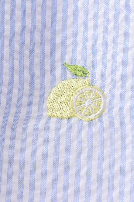 Blue stripe seersucker lemon embroidery scalloped bloomer set