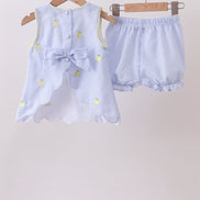 Blue stripe seersucker lemon embroidery scalloped bloomer set