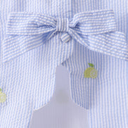Blue stripe seersucker lemon embroidery scalloped bloomer set
