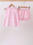 Pink stripe seersucker flamingo embroidery scalloped bloomer set