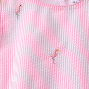 Pink stripe seersucker flamingo embroidery scalloped bloomer set