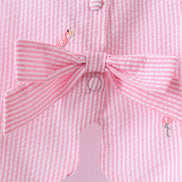Pink stripe seersucker flamingo embroidery scalloped bloomer set