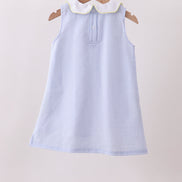 Blue stripe seersucker lemon applique dress