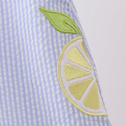Blue stripe seersucker lemon applique dress