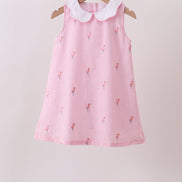 Pink stripe seersucker flamingo dress
