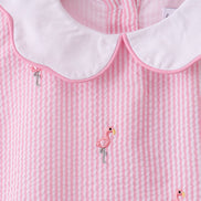 Pink stripe seersucker flamingo dress