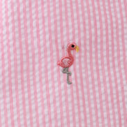 Pink stripe seersucker flamingo dress