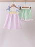 Pink stripe seersucker bow ruffle shorts set