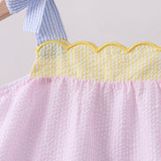 Pink stripe seersucker bow ruffle shorts set