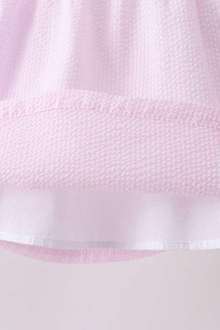 Pink stripe seersucker bow ruffle shorts set