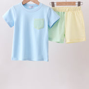 Colorblock pocket shorts set