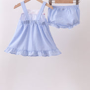 Blue flag embroidery ruffle bloomer set