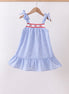 Blue flag embroidery ruffle dress