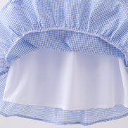 Blue flag embroidery ruffle dress