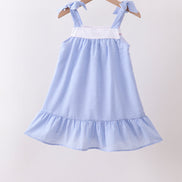 Blue flag embroidery ruffle dress