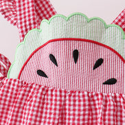 Red watermelon ruffle gingham bloomer set