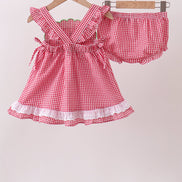Red watermelon ruffle gingham bloomer set