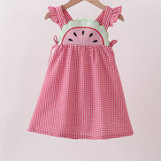 Red watermelon ruffle gingham dress