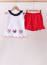 Red flag fireworks embroidery ruffle shorts set