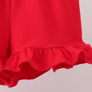Red flag fireworks embroidery ruffle shorts set