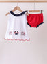 Red flag fireworks embroidery ruffle bloomer set