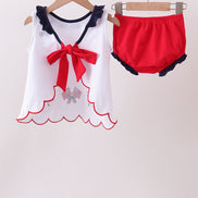Red flag fireworks embroidery ruffle bloomer set