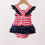 Red stripe flag fireworks embroidery ruffle bubble