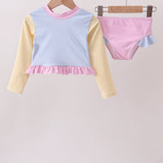 Blue stripe ruffle rashguard set
