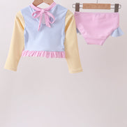 Blue stripe ruffle rashguard set