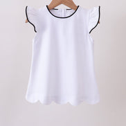 Snow white flutter sleeve scalloped top
