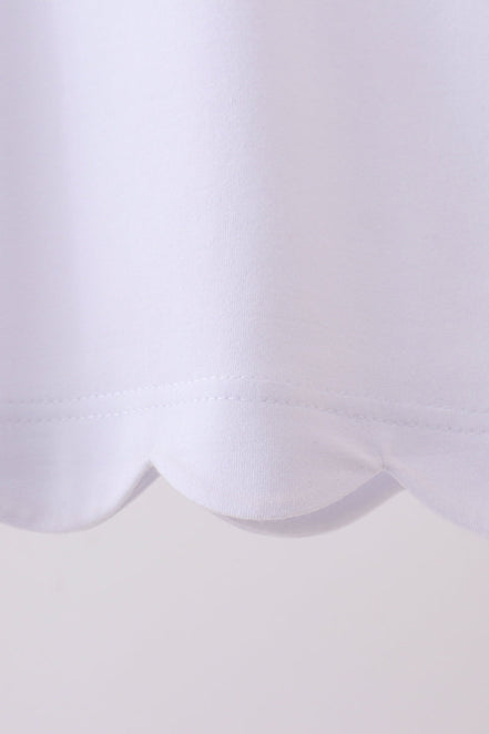 Snow white flutter sleeve scalloped top