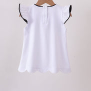 Snow white flutter sleeve scalloped top