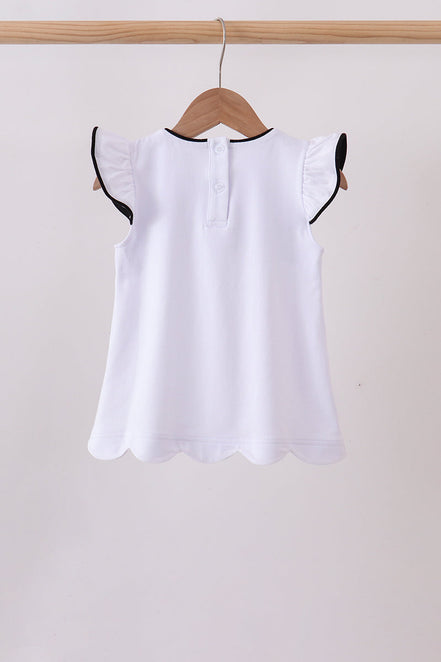 Snow white flutter sleeve scalloped top