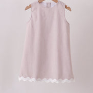 Khaki Seersucker Stripe Scalloped Dress