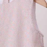 Khaki Seersucker Stripe Scalloped Dress