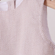 Khaki Seersucker Stripe Scalloped Dress
