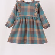 Teal Plaid Ruffle Dress
