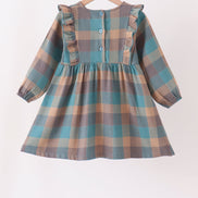 Teal Plaid Ruffle Dress