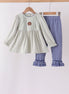 Sage turkey embroidery ruffle pants set