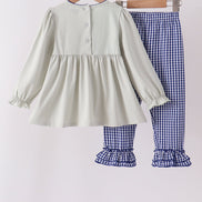 Sage turkey embroidery ruffle pants set