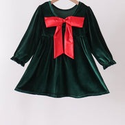 Green velvet bow dress