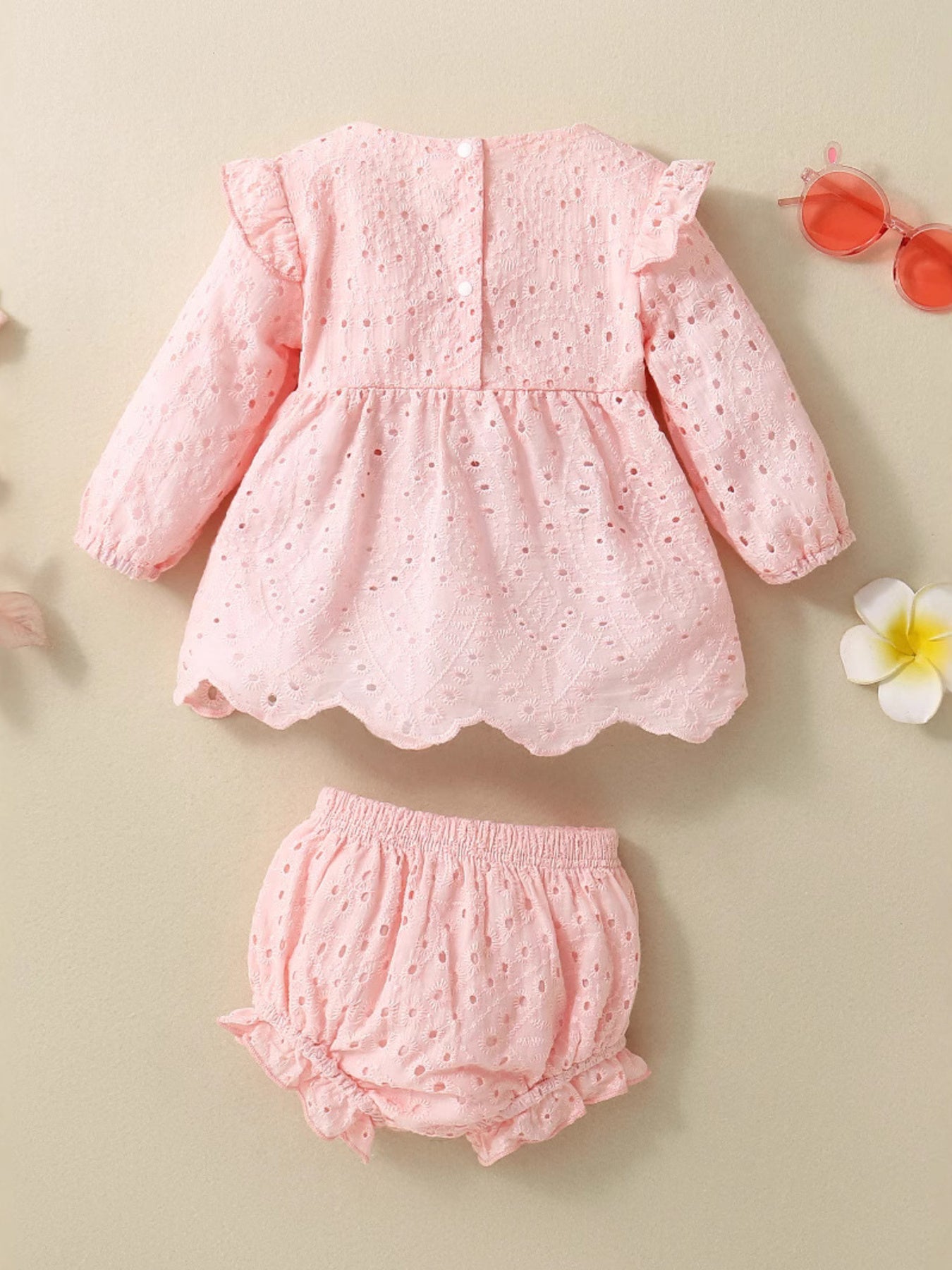 Children's Eyelet Embroidered Ruffled Top and Shorts Set - Little Janey Shop