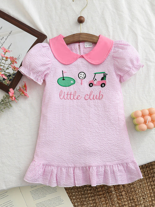 Children's Embroidered Golf Theme Ruffle Hem Dress - Little Janey Shop
