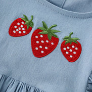 Children's Strawberry Embroidered Puff Sleeve Denim Dress - Little Janey Shop
