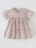 Children's Floral Print Button - Front Ruffle Sleeve Dress - Little Janey Shop