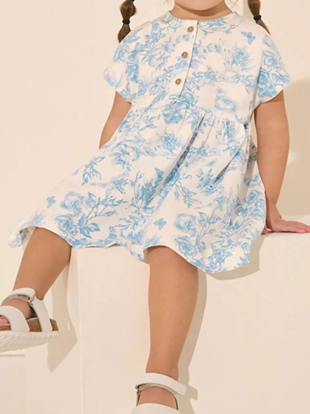 Children's Floral Print Button - Front Casual Dress - Little Janey Shop
